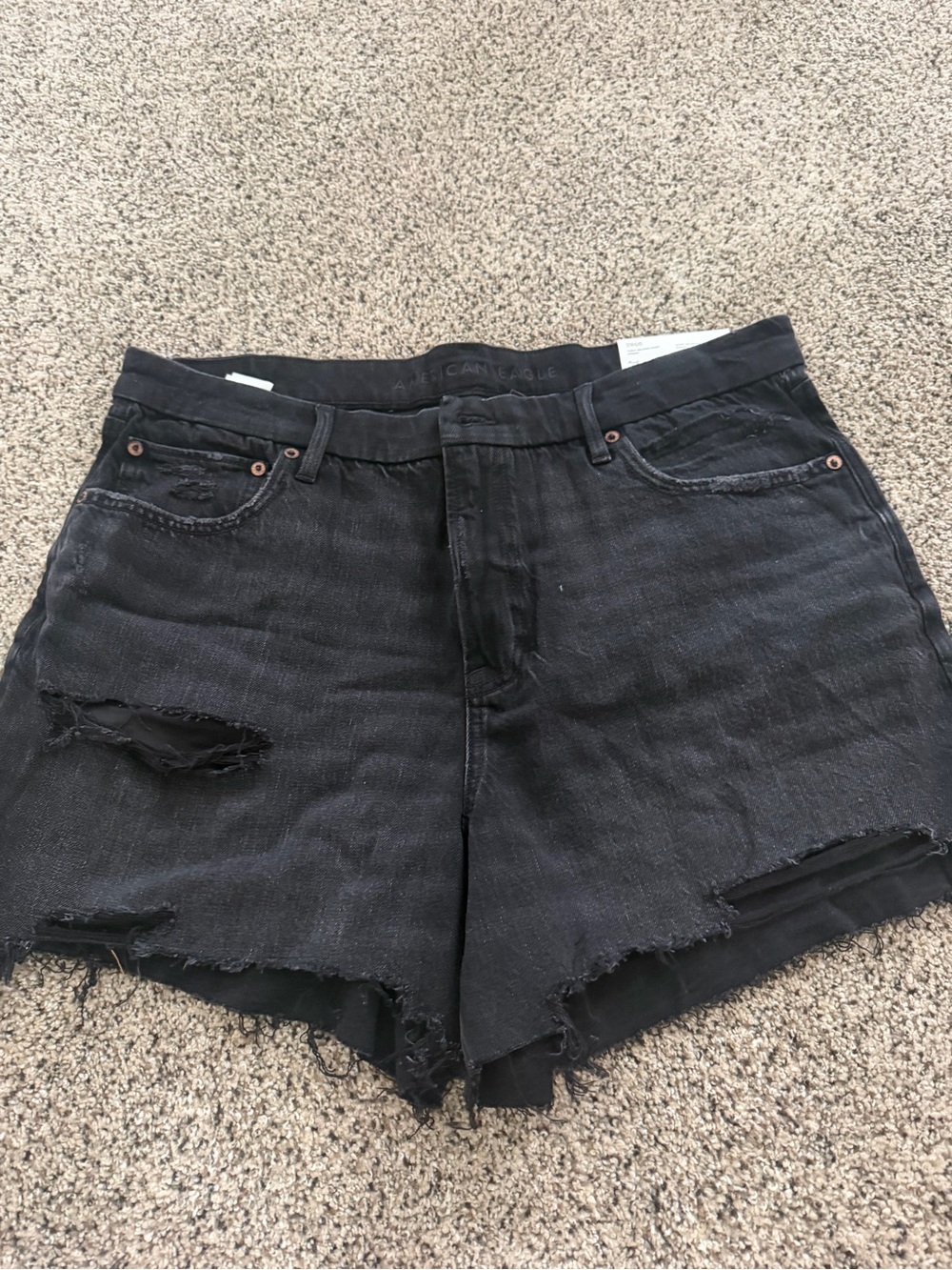 American Eagle Outfitters Black Distressed Curvy Jean Shorts